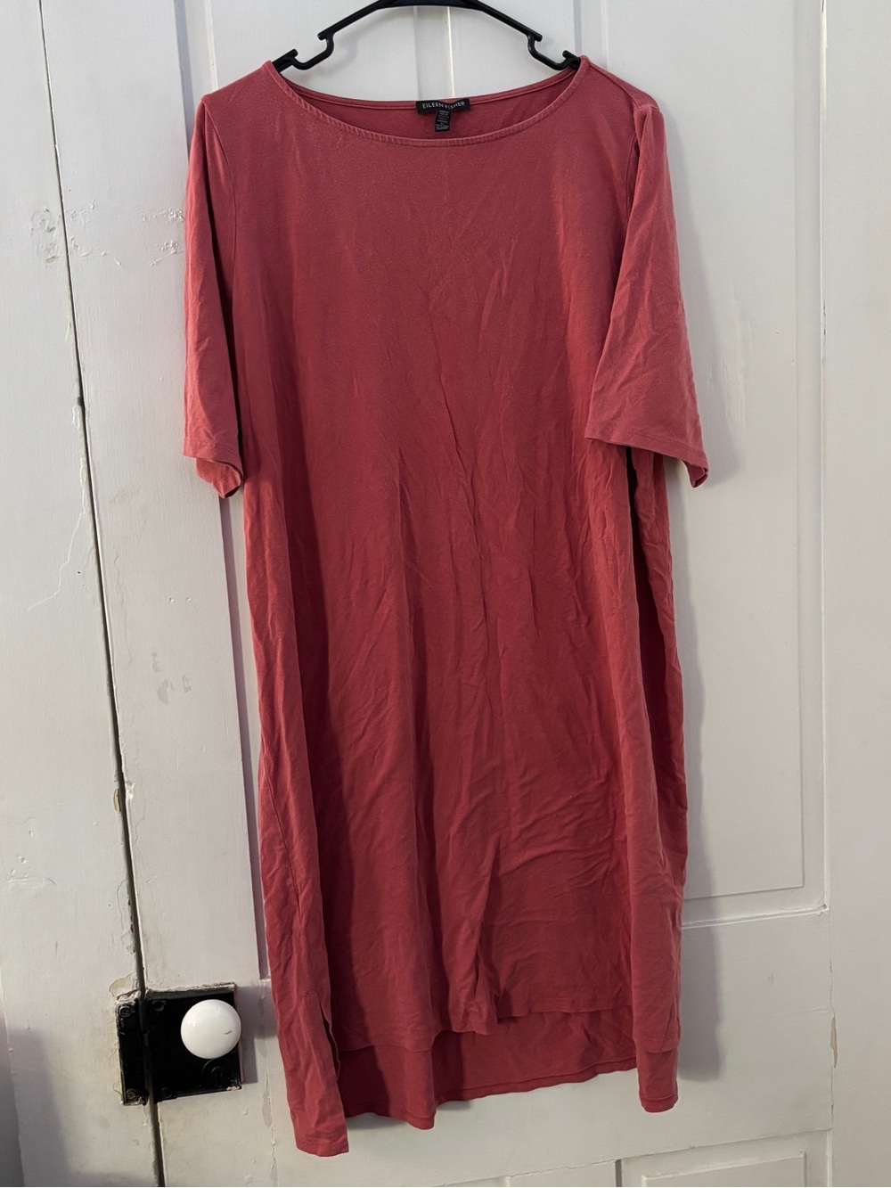 Eileen Fisher Dusty Rose Short-Sleeve High-low Shift Dress Soft Tencel Stretch
